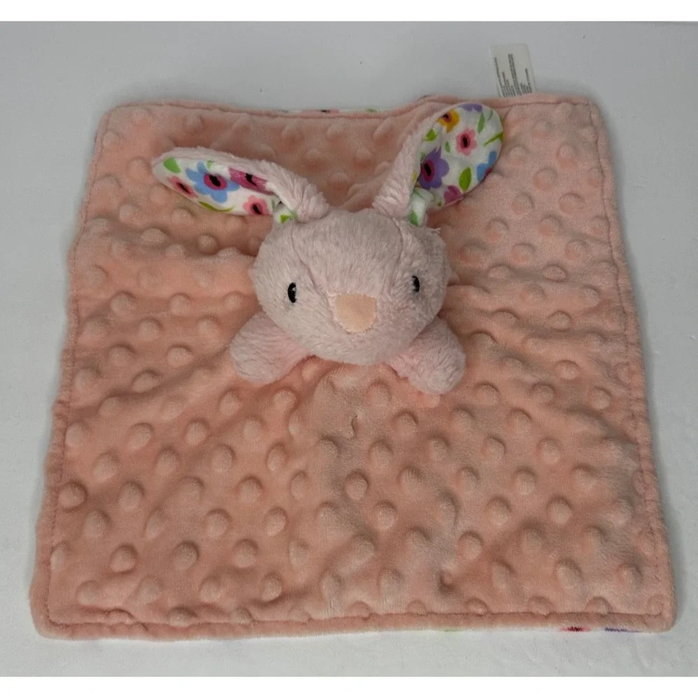 Walmart Pink Bunny Flowers Security Blanket Lovey Raised Dots 10x10